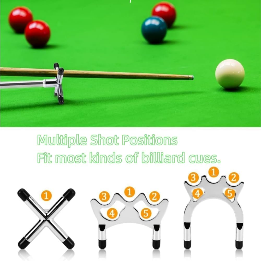 HIDOSNG Pool Cue Snooker Pool Bridge Stick Pool Table Accessories Retractable Billiards Cue Stick Bridge with 3 Pieces Removable Brass Bridge Head, Billiards Pool Cue Accessory for Pool Table（Silvery） image number 3