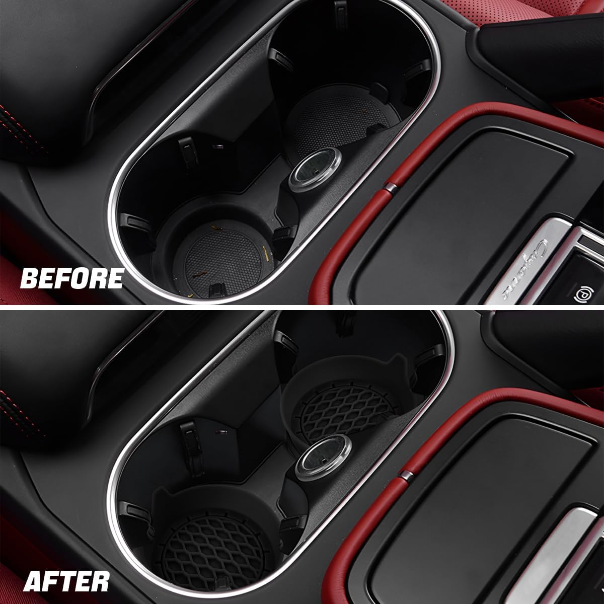 4PCS Car Cup Holder Coasters, Silicone Non-Slip Vehicle Cup Recessed Mats, Sift-Proof Automotive Interior Drink Insert Decor Accessories, Universal for SUV, Sedan, Truck (Black) - Apricot image number 2