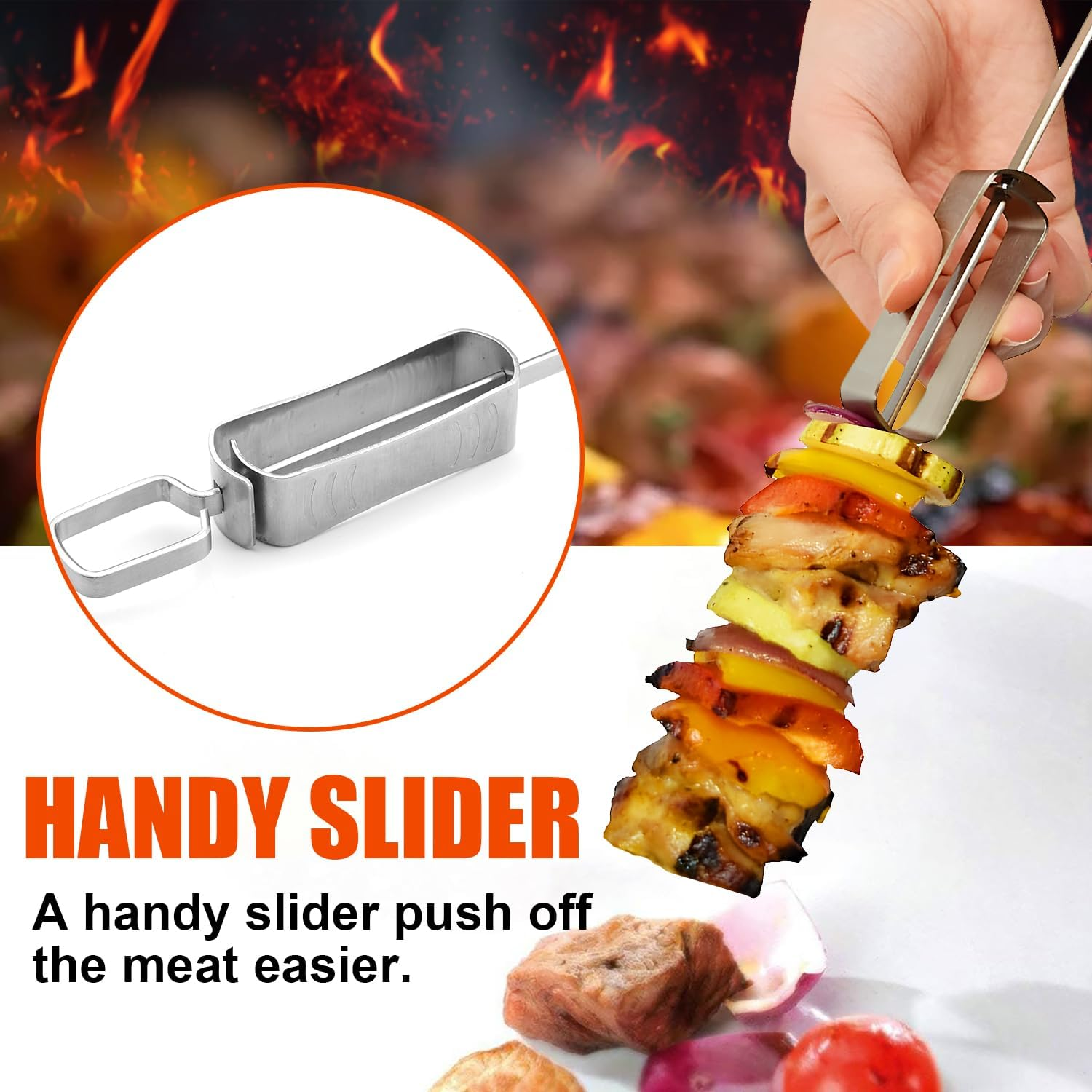 BBQ Skewers, Premium 304 Stainless Steel BBQ Skewers,15 Inch Heavy Duty Metal Kabob Sticks for Grilling, Reusable & Dishwasher Safe (Single Fork8) - Single Fork10 image number 4