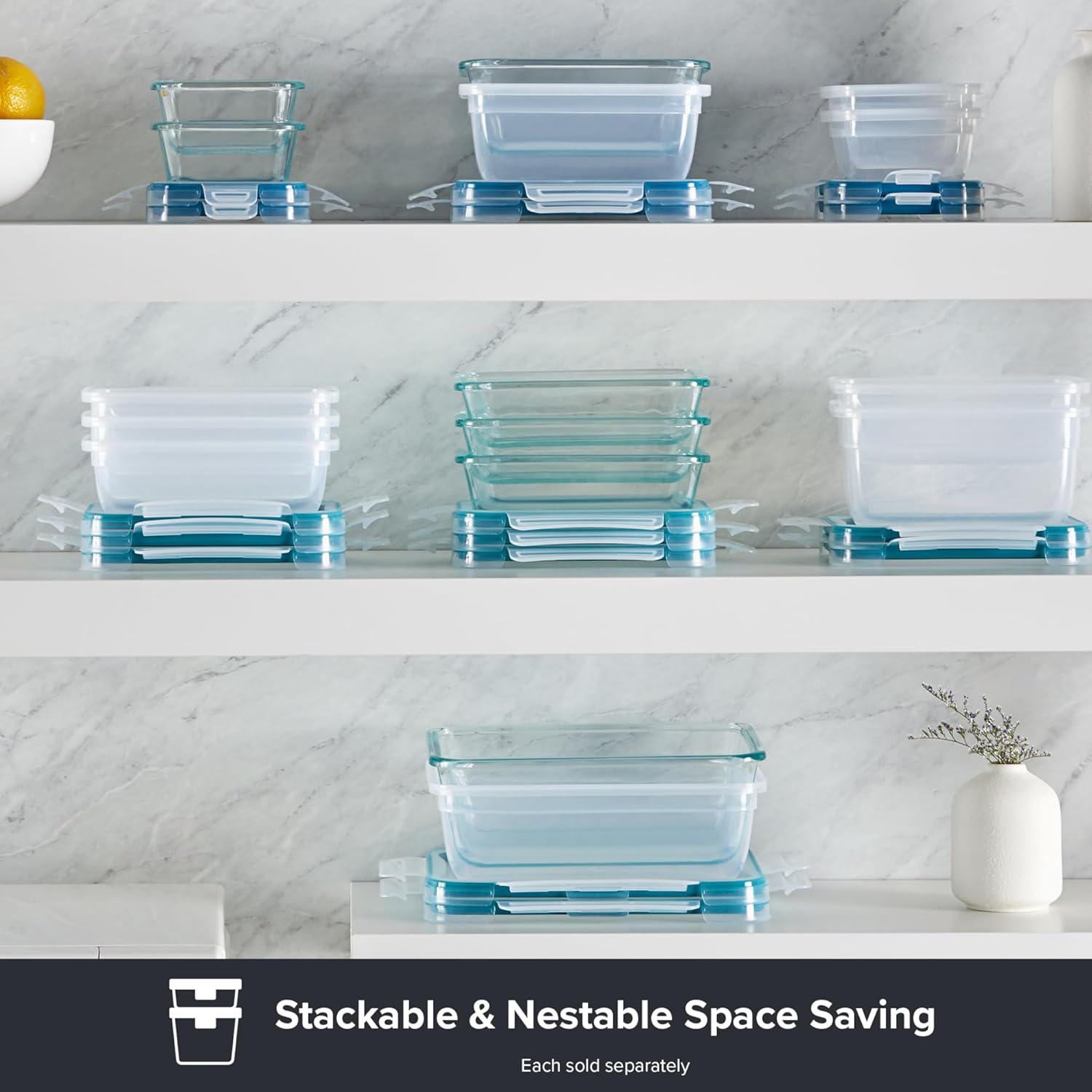Snapware Total Solution 10 Piece Square Plastic Food Storage Container Set &ndash; 5 Containers with 5 Tab Locking Lids &ndash; Opaque, Microwave, Dishwasher and Freezer Safe, 1.3 Litre Capacity image number 4