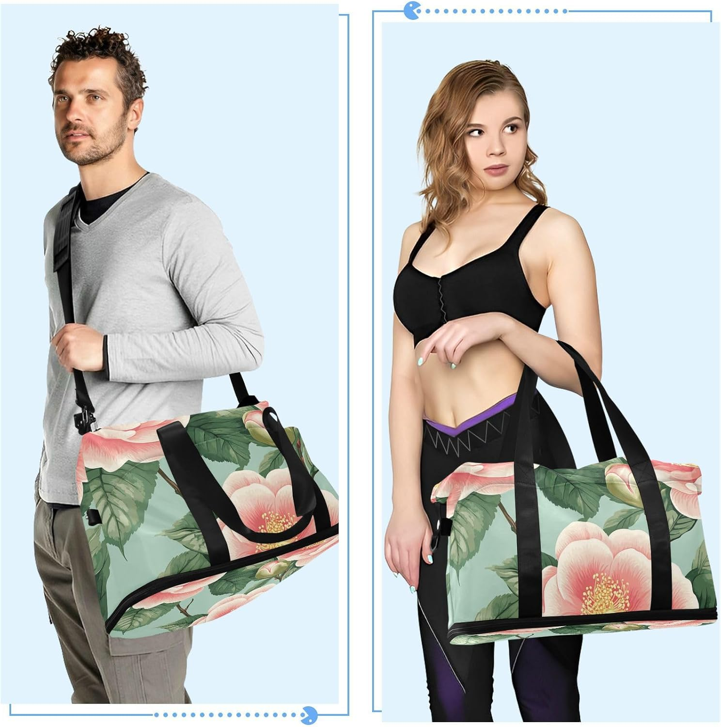 Beauty Spring Flowers Rose Gym Duffel Bag Travel Weekender Gear Bag with Toiletry Bag for Sports Multifunctional, Beauty Spring Floral Rose, 1 Size, Beauty Spring Flowers Rose, 1 Size image number 5