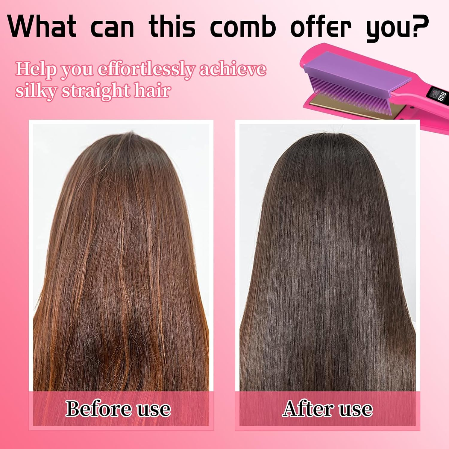 6Pcs Straightener Comb, Hair Straightening Comb Attachment for Flat Iron with 3 Color, for Black Hair Silk Press Home Travel Use (Purple, Pink, Black) image number 1