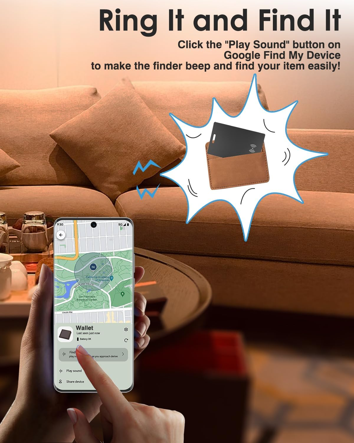 [2025 Android Card] Bluetooth Tracker Card for Android. Google Certified Wallet Finder/Item Locator Compatible with Google Find My Device App, Smart Tracking Card for Wallets, Keys, Backpack-Black