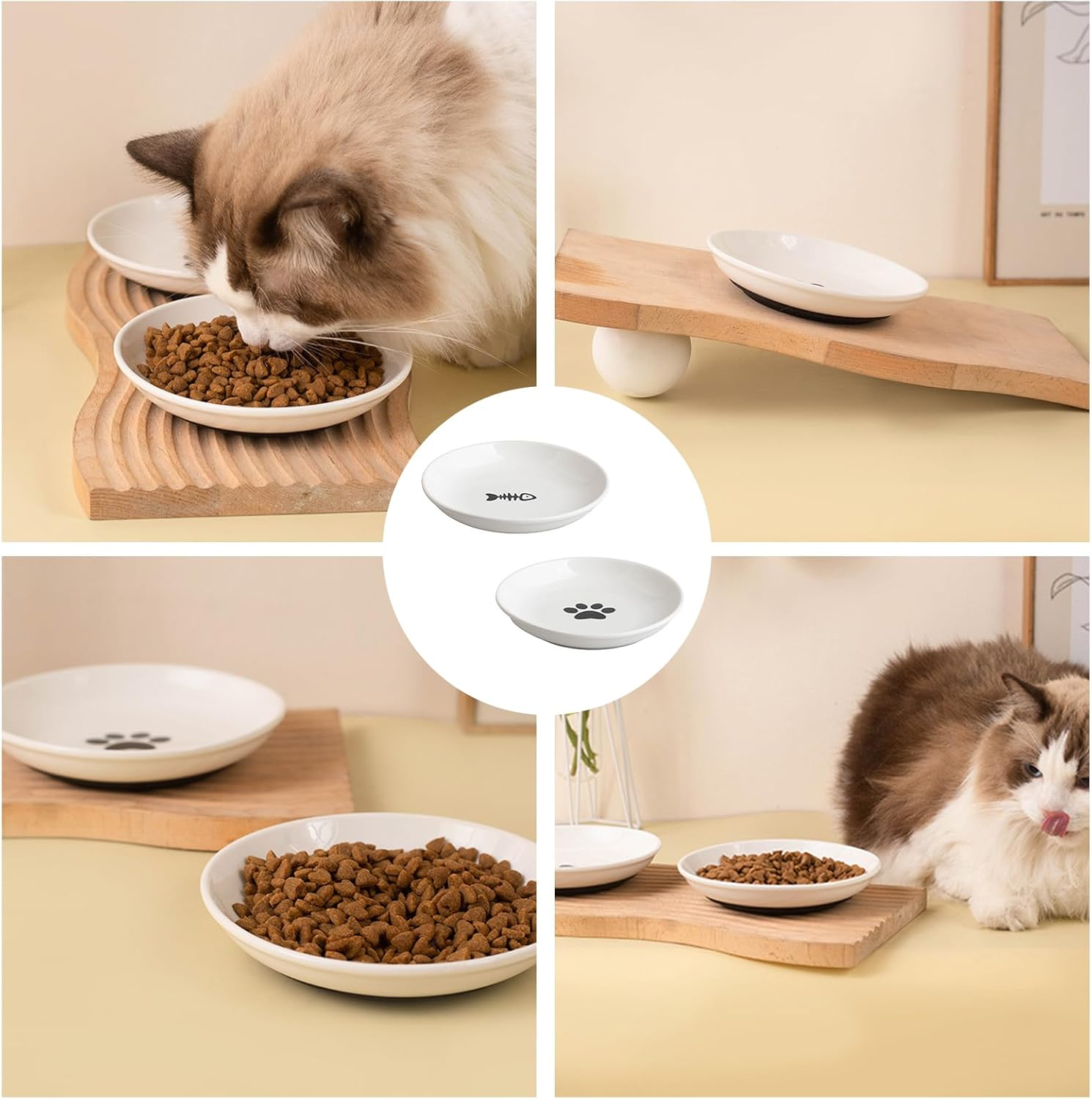 Pack of 2 Cat Bowls, Ceramic Cat Bowls, Feeding Bowl, Cat Bowl, Ceramic Flat Cat Plate for Cats, Small Dogs, 15 Cm Diameter image number 4