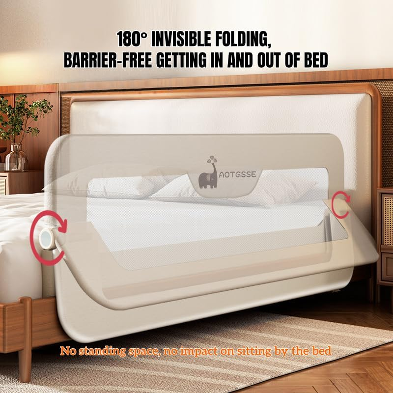 Elephant Toddler Bed Rail, 180Cm Extra Long Baby Kids Bed Rails Guard, Foldable and 14 Levels of Height Adjustable, Suitable for Built-In and Flat Beds, to King Size Mattresses - 180Cm W X 70Cm H