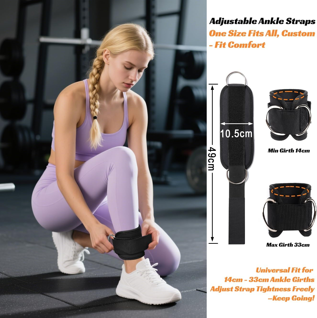 AURVIGO Ankle Straps & Wrist Cuffs - Padded Adjustable 1 Pair with D-Ring | Fitness Glute Kickback, Foot Leg Training | Compatible with Cable Machine, Gym Brace Support