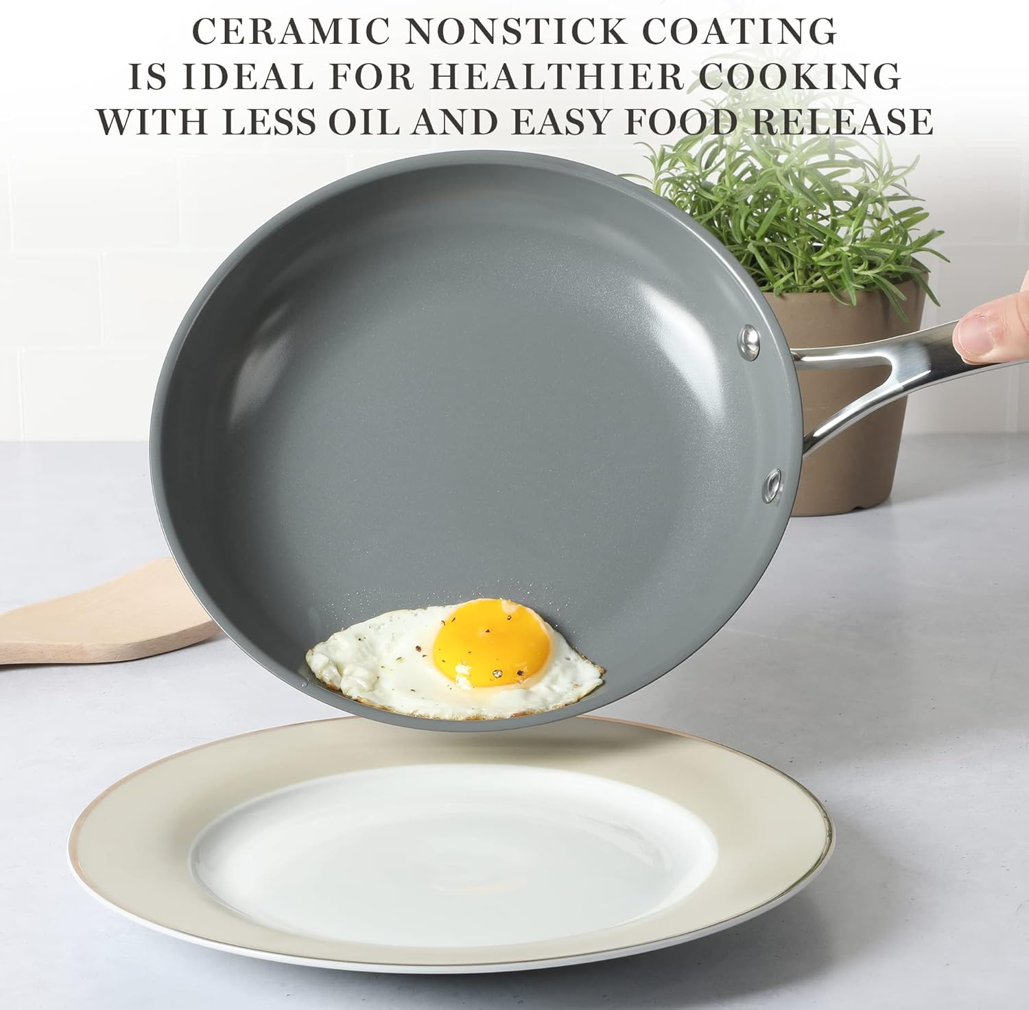 Martha Stewart Delaroux 10 Piece Stainless Steel Cookware Set W/Pfas Free Premium Nonstick Ceramic Interior image number 1