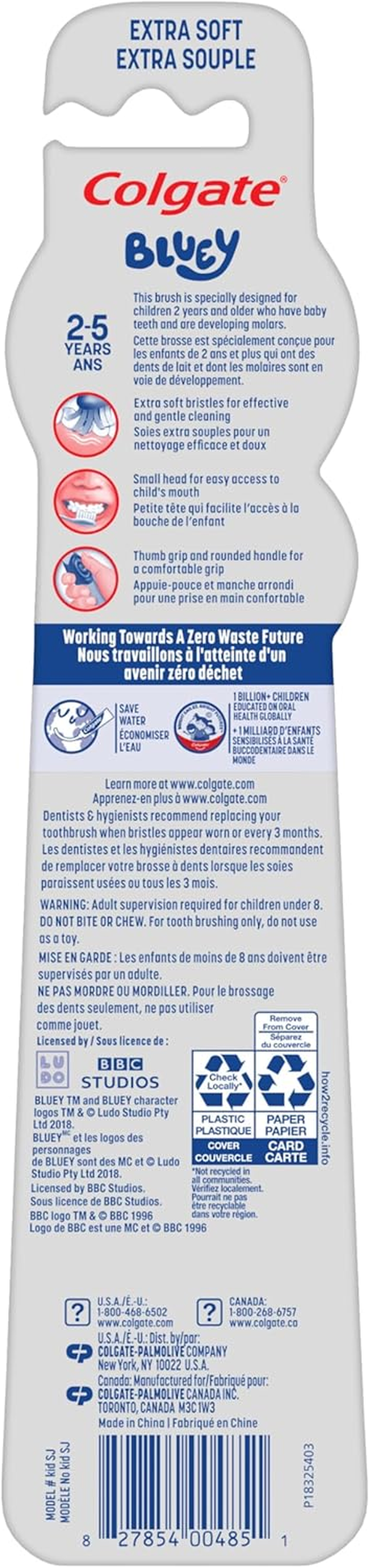 Colgate Bluey Extra Soft Toothbrush for Kids, Kids Toothbrush Pack with Built in Suction Cup Toothbrush Holder, Designed for Children Ages 2 and Up, Extra Soft Bristles, 2 Count (Pack of 1) image number 3