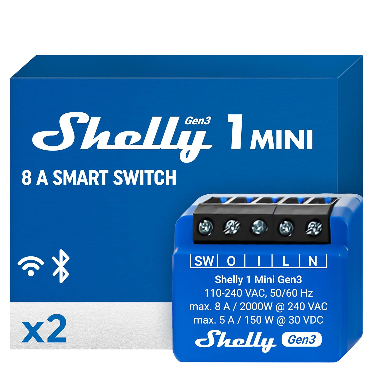 Shelly 1 Mini Gen3 | Wifi & Bluetooth Smart Switch Relay 1 Channel 8A | Home Automation | Compatible with Alexa & Google Home | Ios Android App | No Hub Required | Dry Contacts image number 1