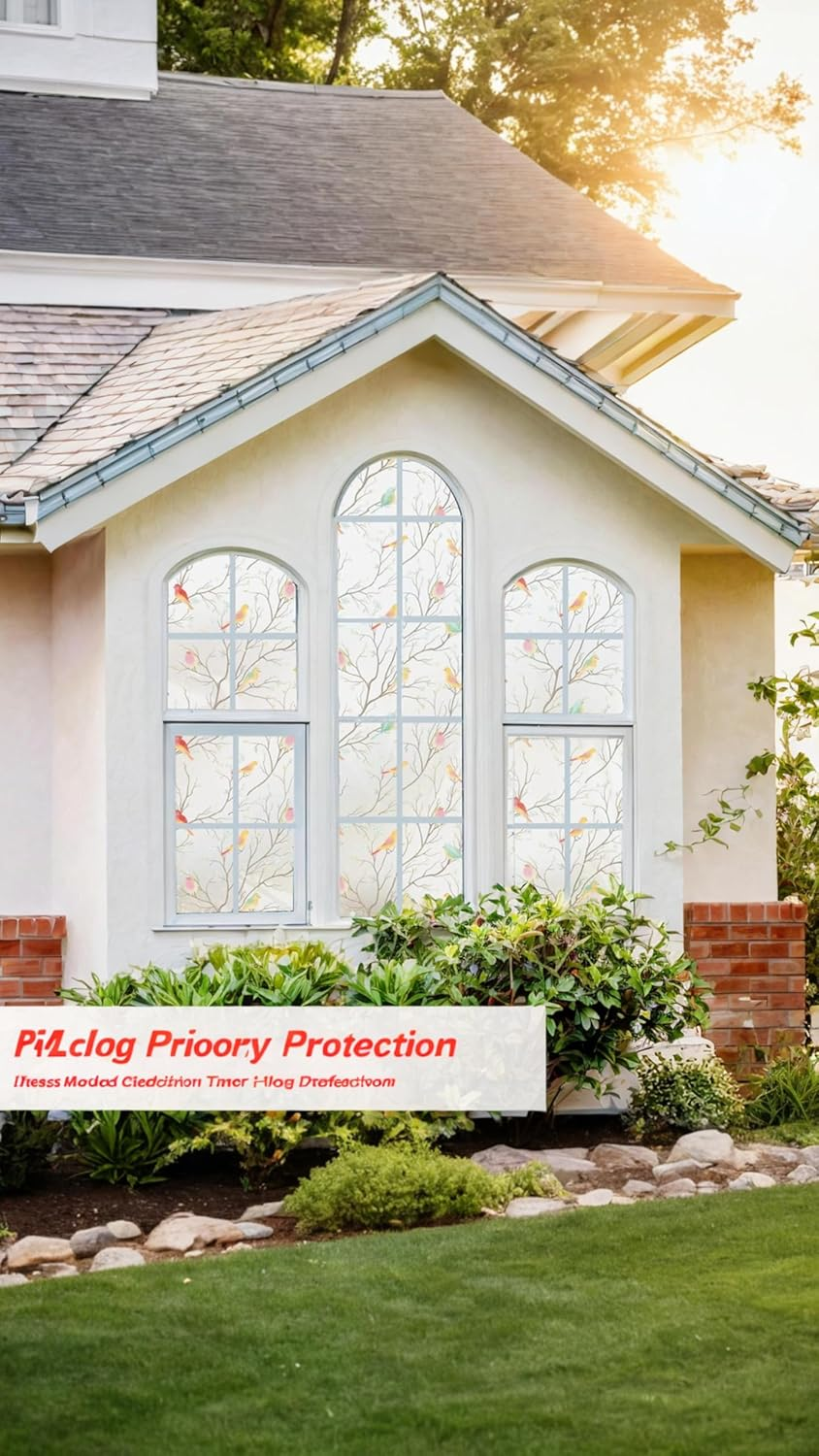 Honwor Stain Glass Effect Privacy Film - Frosted Anti-Glare UV Protection for Windows | Non-Adhesive Static Cling | Home & Office Decor | 17.7X78.7 Inch image number 2