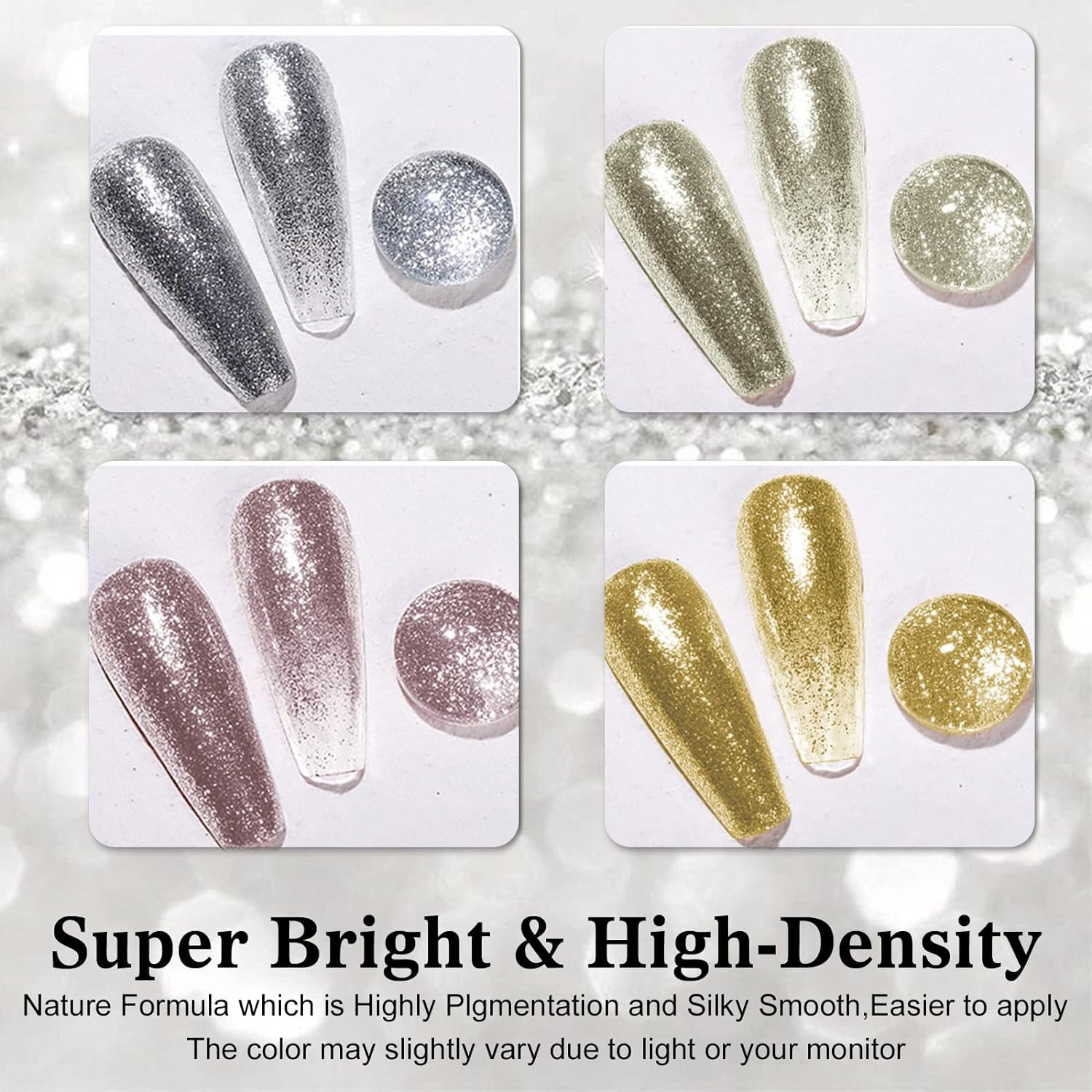 VERONNI Glitter Gel Nail Polish Chrome Platinum Glitter Gel Nail Polish Set, Sparkly Shiny Silver Gold Pink Champagne 4 Colors Nail Art Painting Drawing Home DIY Manicure Nail Salon image number 5