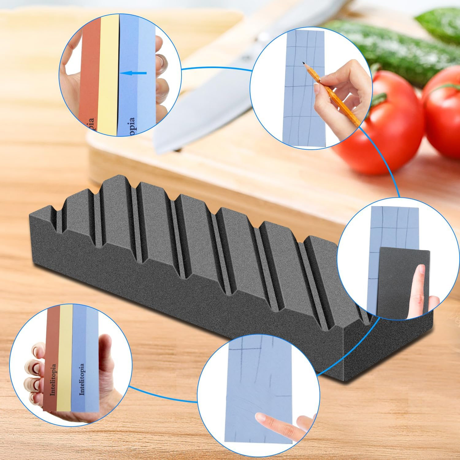 Complete Knife Sharpening Stone Set &ndash; Dual Grit Whetstone 400/1000 3000/8000 Premium Whetstone Knife Sharpener with Leather Strop, Flattening Stone, Bamboo Base, 3 Non-Slip Rubber Bases & Angle Guide image number 3