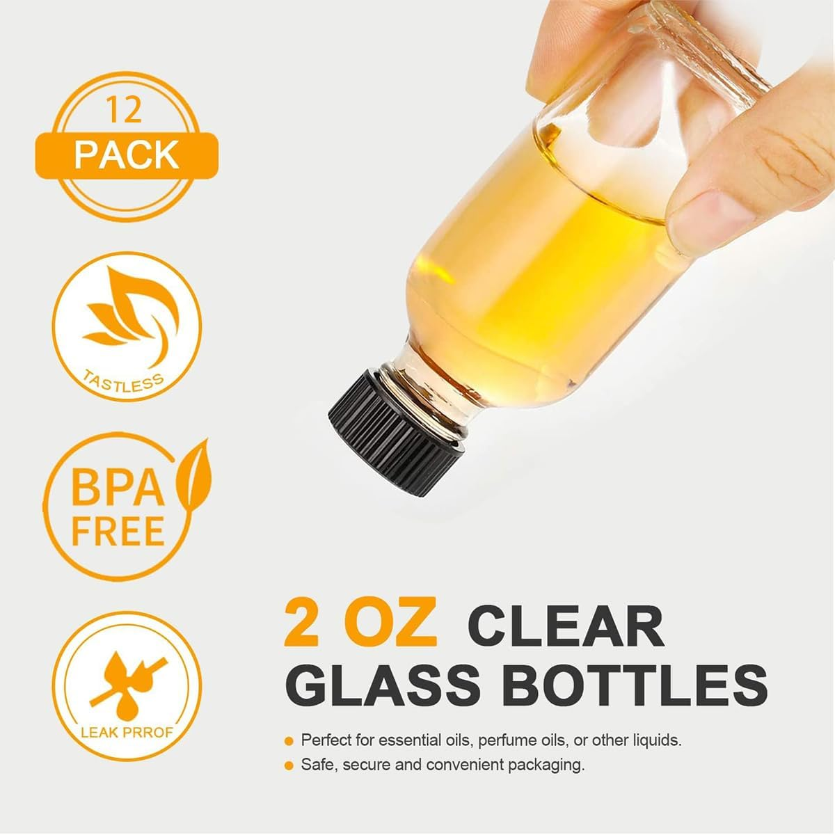 12Pcs Shot Bottles Small Glass Bottles, Juice Bottles with Lids, 60Ml Clear Glass Containers with Funnels, Brushes, Boston round Sample Bottles for Juice, Oils, Ginger Shots, Whiskey, Liquid image number 1