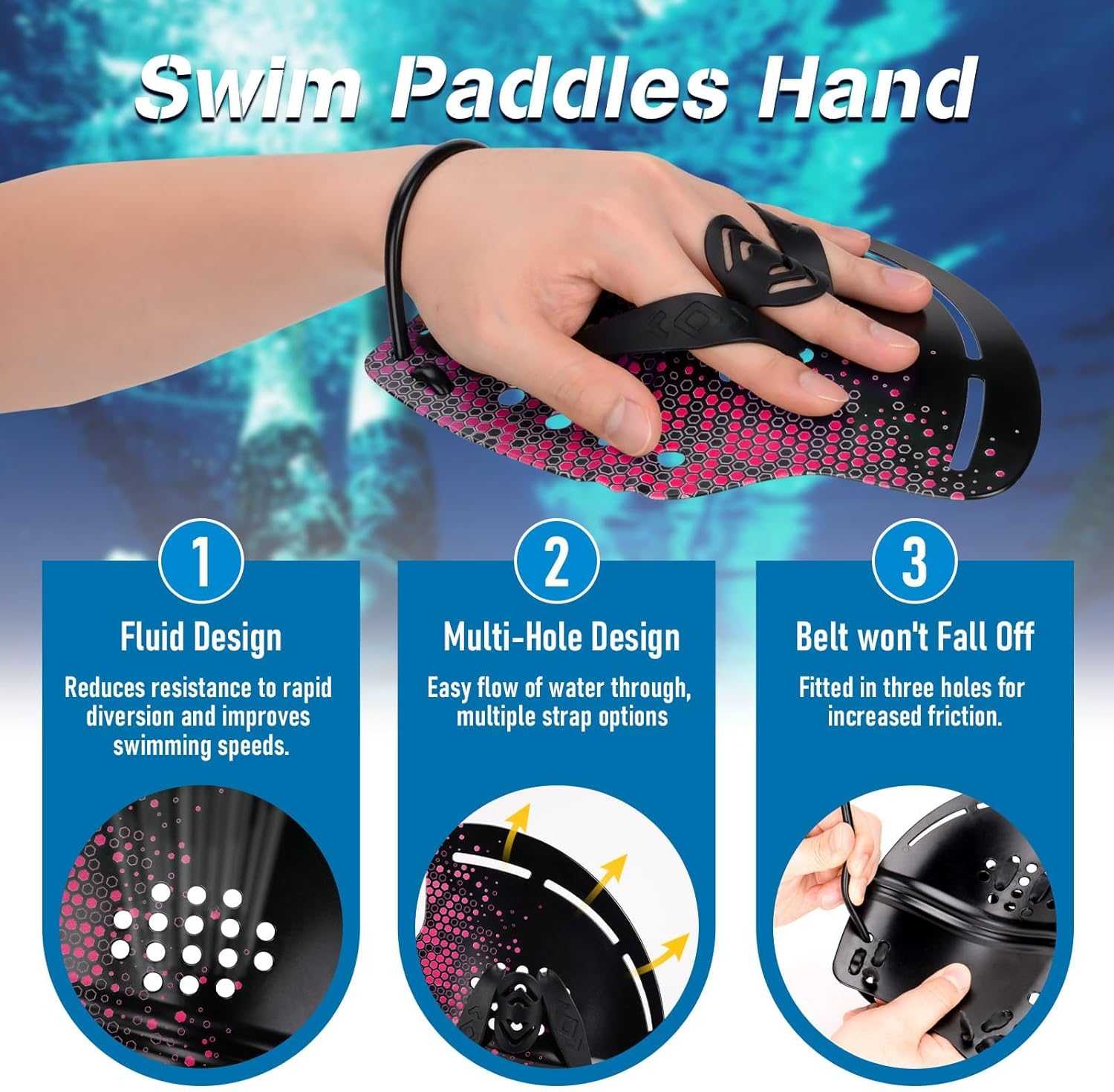 Hikeen Curved Swim Hand Paddles, Swim Training Power Paddles for Lap Swimming with Adjustable Straps, Swimming Hand Paddles for Unisex-Adult image number 2