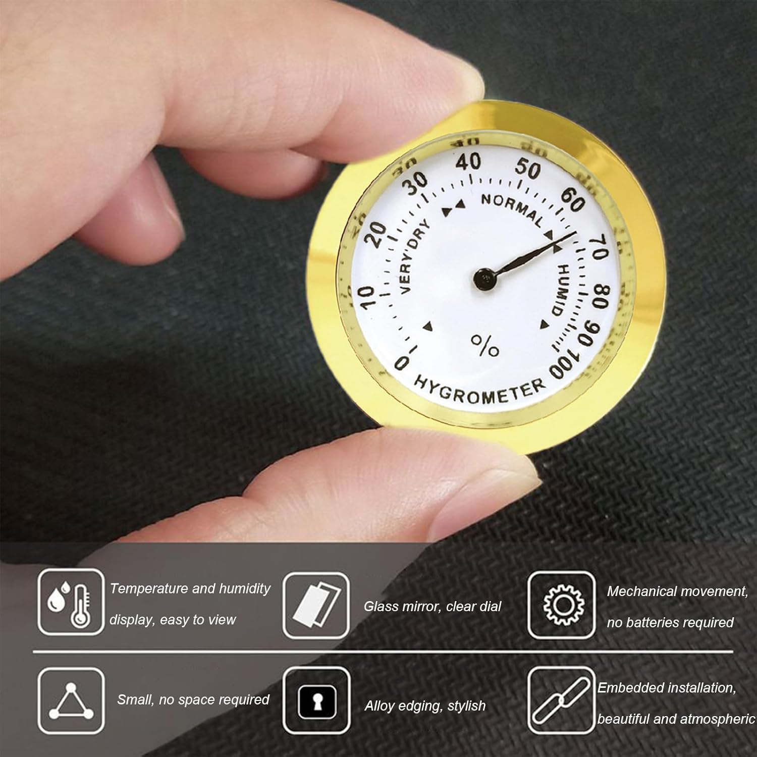 Humidor Hygrometer - Analog Reader, round Humidity Gauge | High Precision Analog Sensor, Accurate Humidity Monitor for Cabinet Maintenance, Hygrometer Tool for Storage Cans Setup Shelf Use image number 2