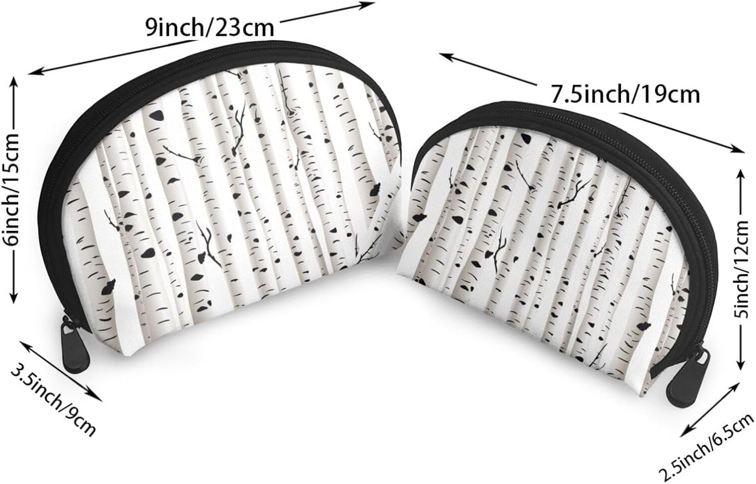 Cozimangoe Coin Pouch Makeup Bags Set, 2 Piece Shell Shape Cosmetic Bag with Pockets for Daily Travel Handbag Lipstick Keys Toiletry, Personalized Hand Drawn Birch Tree image number 5