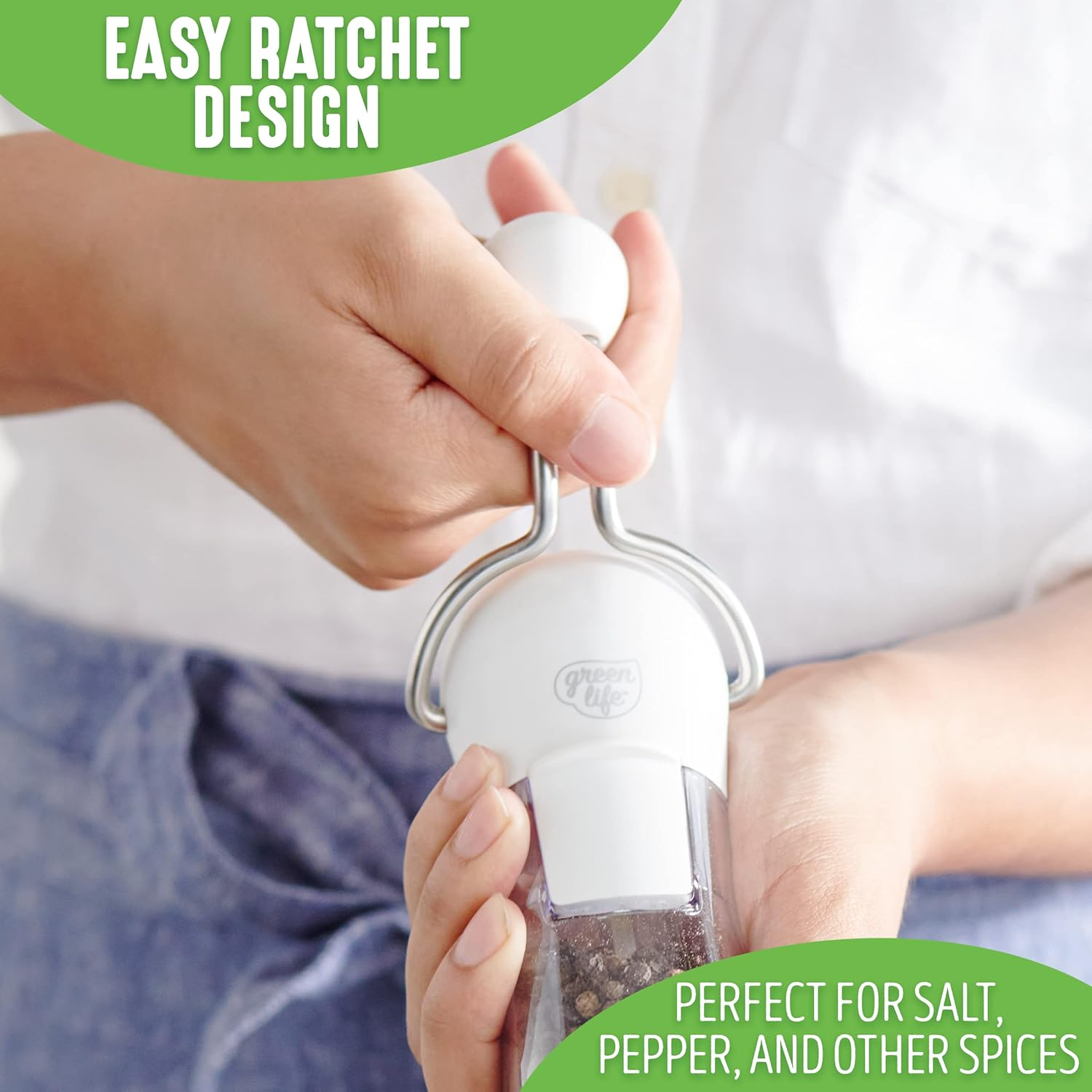 Greenlife Salt and Pepper Grinder, Mess-Free Ratchet Mill, Adjustable Coarseness and Easily Refillable, Turquoise image number 1