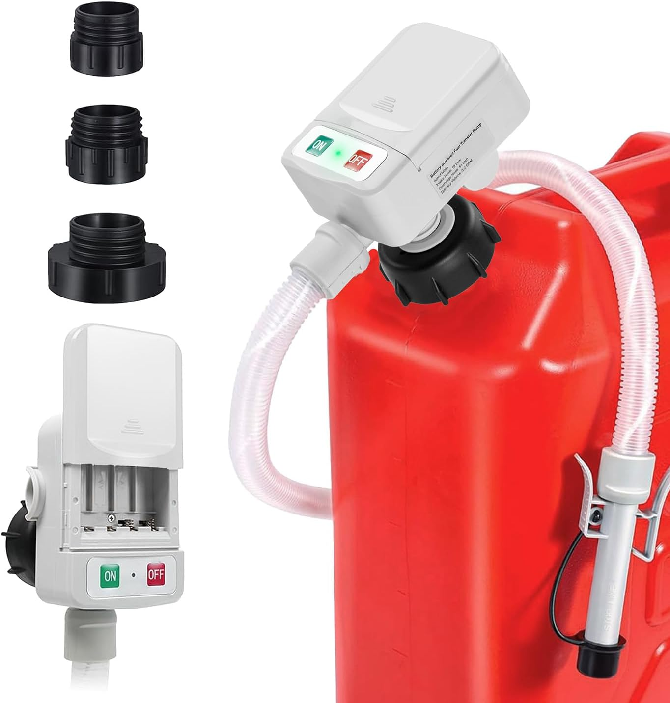 KOULATE Portable Electric Fuel Tank Siphon Hose Transfer Pump Battery Powered Operated, Fuel Transfer Pump with Auto-Stop 3.2 Gallons per Min, Gas Cans for Gasoline, Diesel, Kerosene(Black)