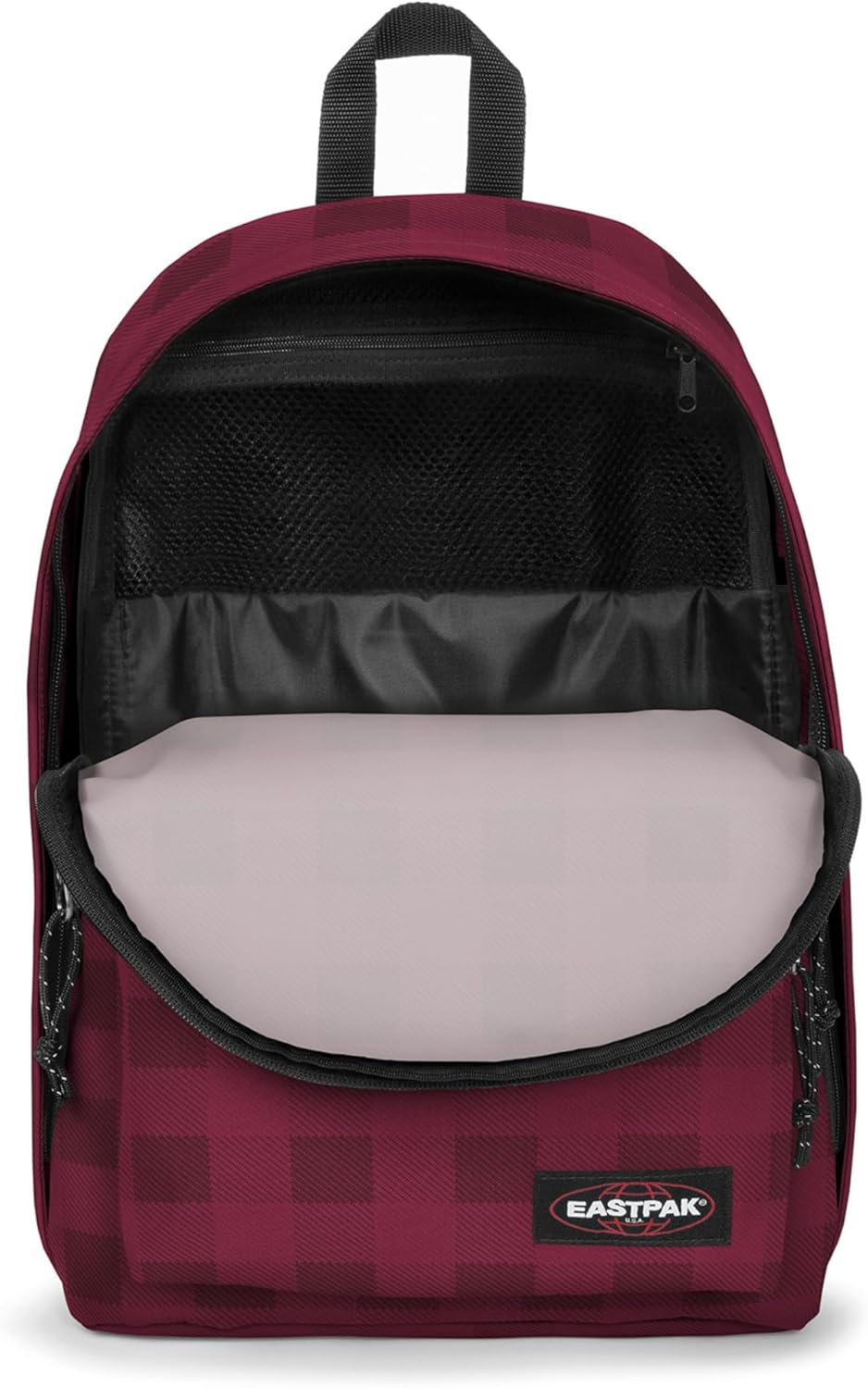 EASTPAK Out of Office &ndash; 31L Backpack with Dual Compartments, 16&rdquo; Laptop Sleeve, Security Pocket, Bottle Holder & Air Mesh Straps, Checker Wine Burgundy - Blue Downtown image number 4
