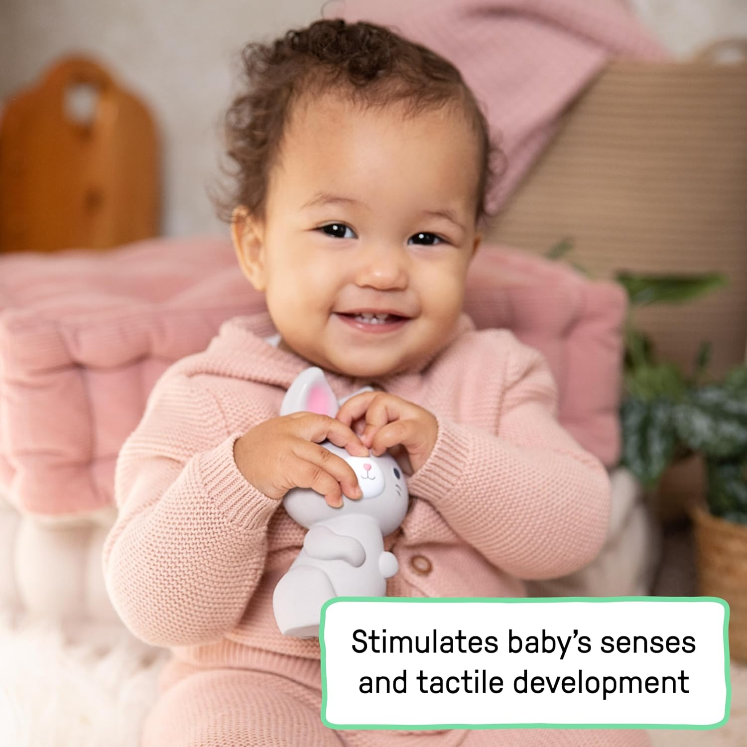 Ingenuity Sylvi Natural Rubber Teether 5.75" Toy, BPA Free, for Babies Ages 3+ Months, Multisensory