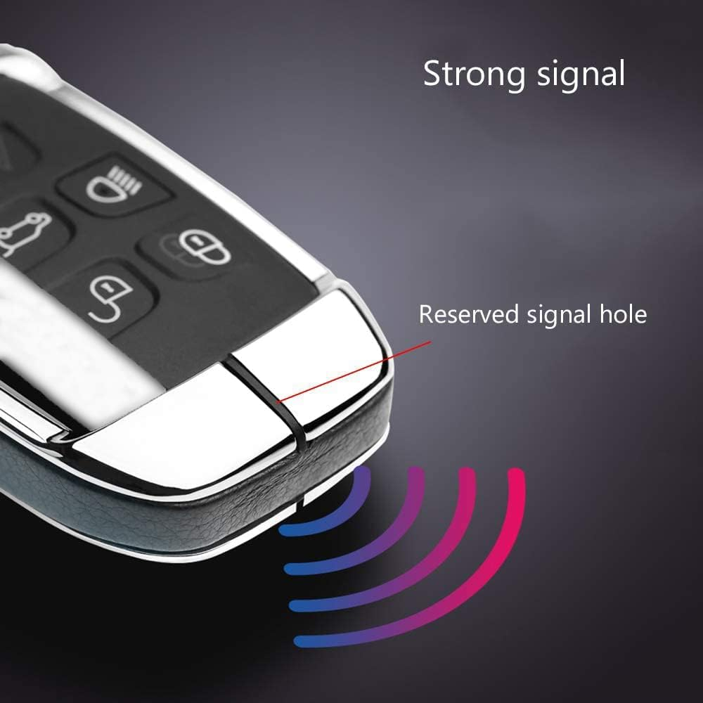 Ontto Key Fob Cover Keyless Prevent Scratches Metal Leather Key Protector Skin Shell Keychain Fit for Range Rover Sport Dsicovery LR4 Silver Metal Shell Black image number 2
