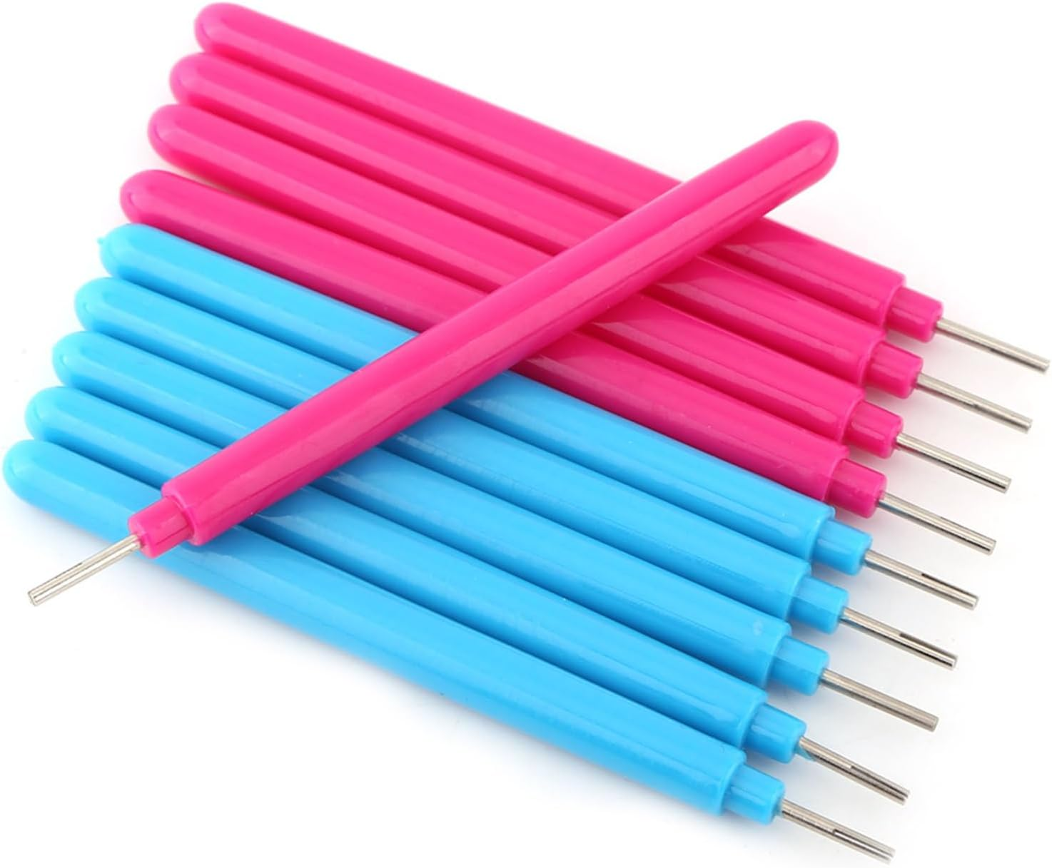 Practical 10Pcs Papercarft Plastic Slotted Paper Quilling Tools DIY Handcraft Curling Pen for Rolling Colorful Papers Crafts Plastic Rose Red & Blue 10Pcs image number 1