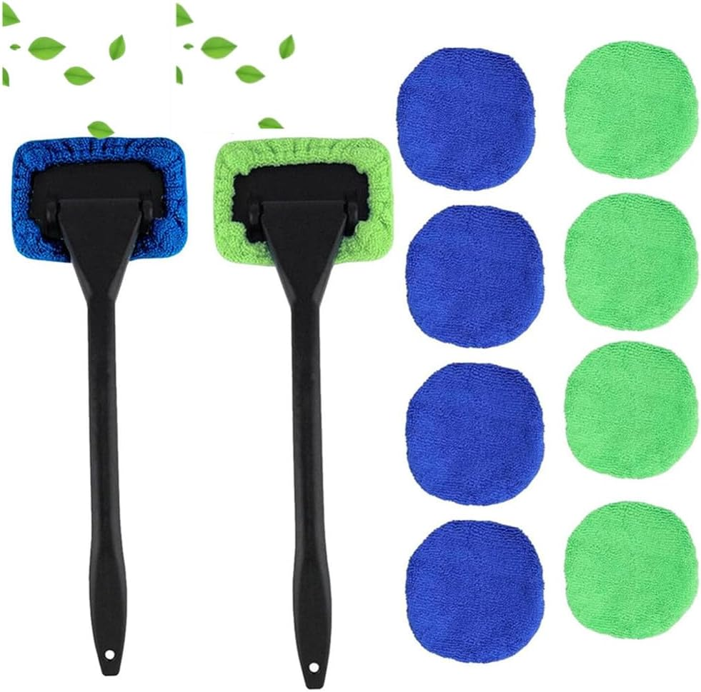 Car Windshield Cleaner, Microfiber Car Window Cleaning Tool, Car Windshield Cleaning Tool, Auto Window Cleaner, with 2 Detachable Handle, 10 Reusable Microfiber Pads image number 3