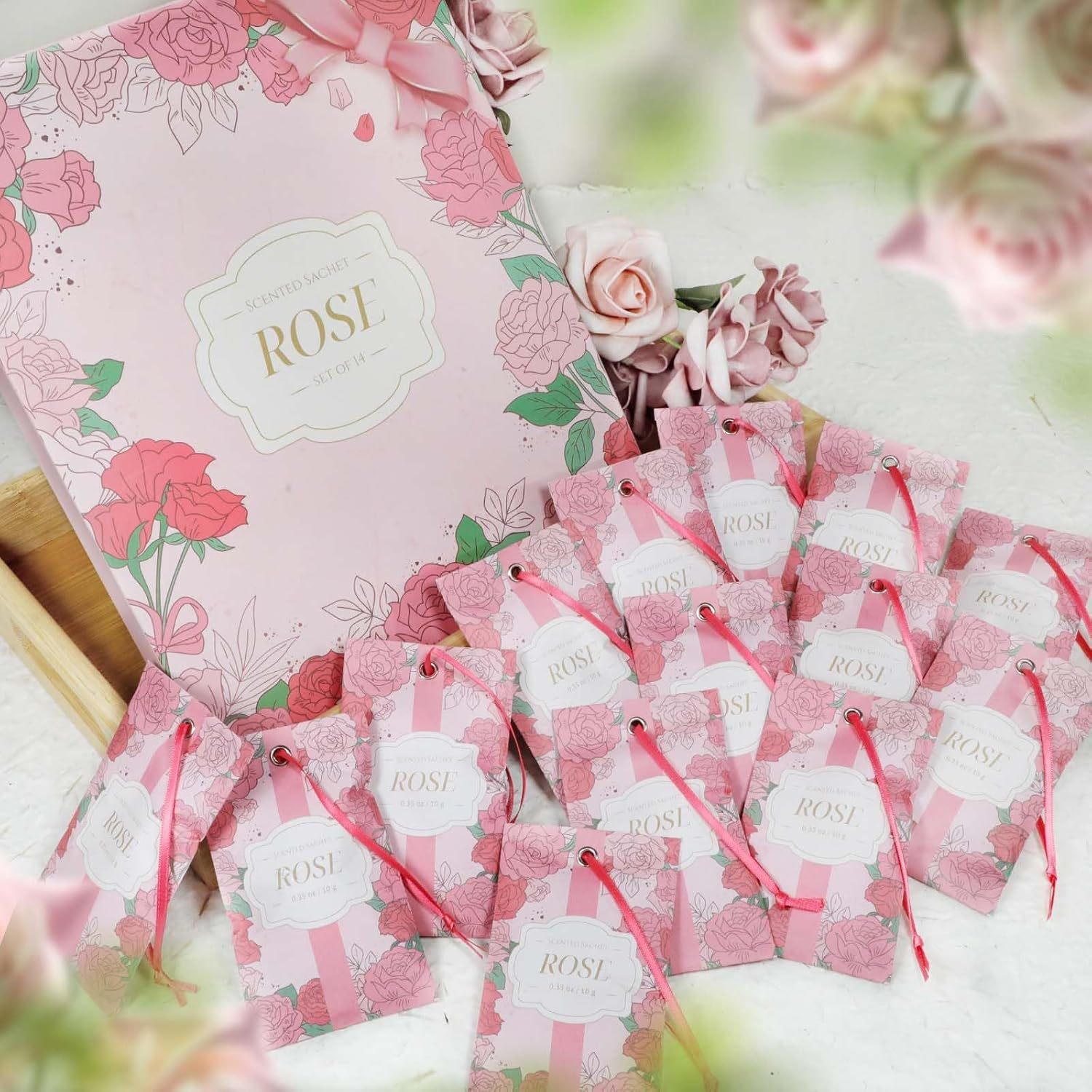 LA BELLEF&Eacute;E Scented Sachet,14-Packs Rose Fragrance Packets Perfume Envelopes Sachets, Idea Home, Wardrobe, Drawer, Car, Closets image number 3