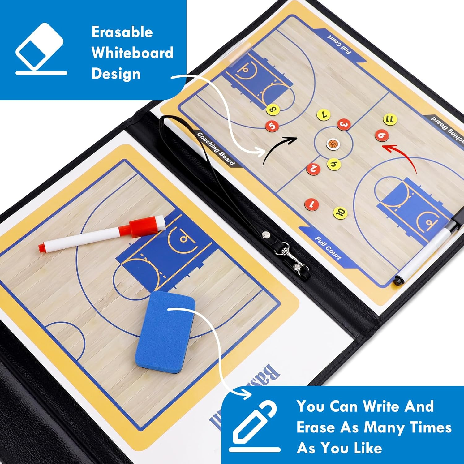 Basketball Coaching Board, Magnetic Basketball Coaching Tactics Board Portable Erase Coaching Marker Tactics Board Whiteboard Coach Training Equipment for Teaching and Game Plan Demonstration