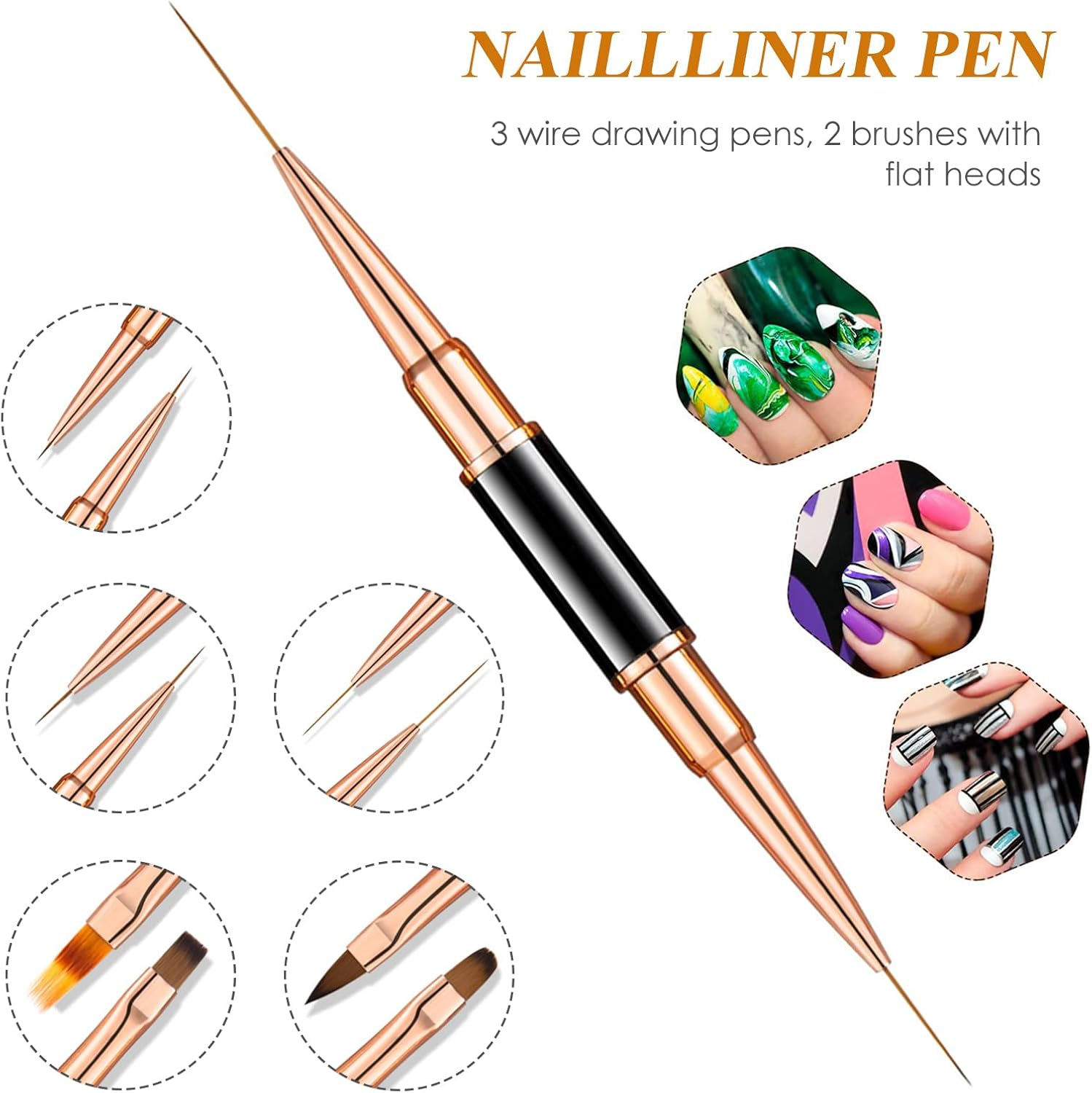 Professional Nail Art Liner Brush Set-Double-Ended Acrylic Nail Art Brushes Set, Etercycle Gel Polish Nail Art Design Pen Painting Tools Nail Art Liner Brush and Nail Dotting Pen for Acrylic Application Salon at Home DIY Manicure image number 4
