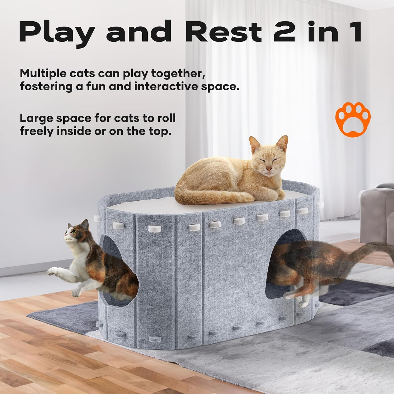 Cat Bed for Indoor Cats, Foldable Felt Cat Cave, Cat Tunnel Enclosed Bed Cat House for Large & Multiple Pet Cats up to 10 Kg, Scratch Resistant Cat Condo, Cat Hideaway image number 1