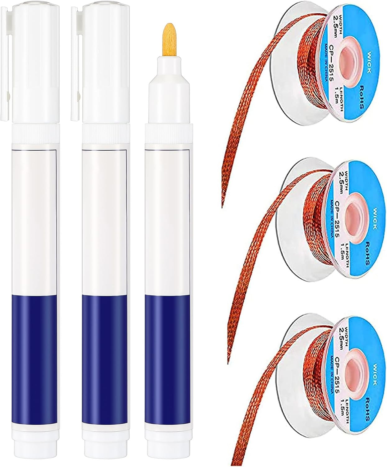 No Clean Soldering Pen and Solder Remover Wick, 0.1 Inch Wide and 59 Inch Long, Solder Braid Wick Liquid Flux for Electronics Welding Repair Tabbing Wire Maintenance image number 6