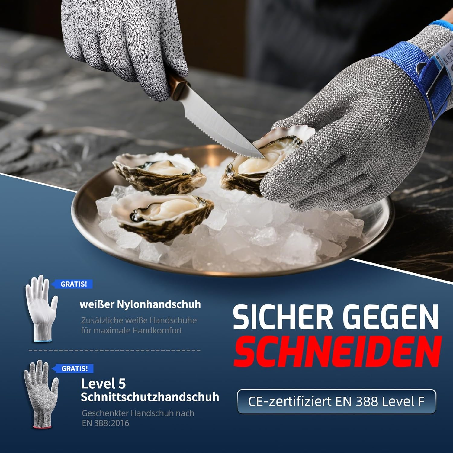 Amzfirst Cut Protection Gloves Kitchen, Powerful Level 9 Protection, Stainless Steel Wire Metal Mesh Work Gloves, Chain Glove, for Mandolin Cutting, plus Inner Gloves