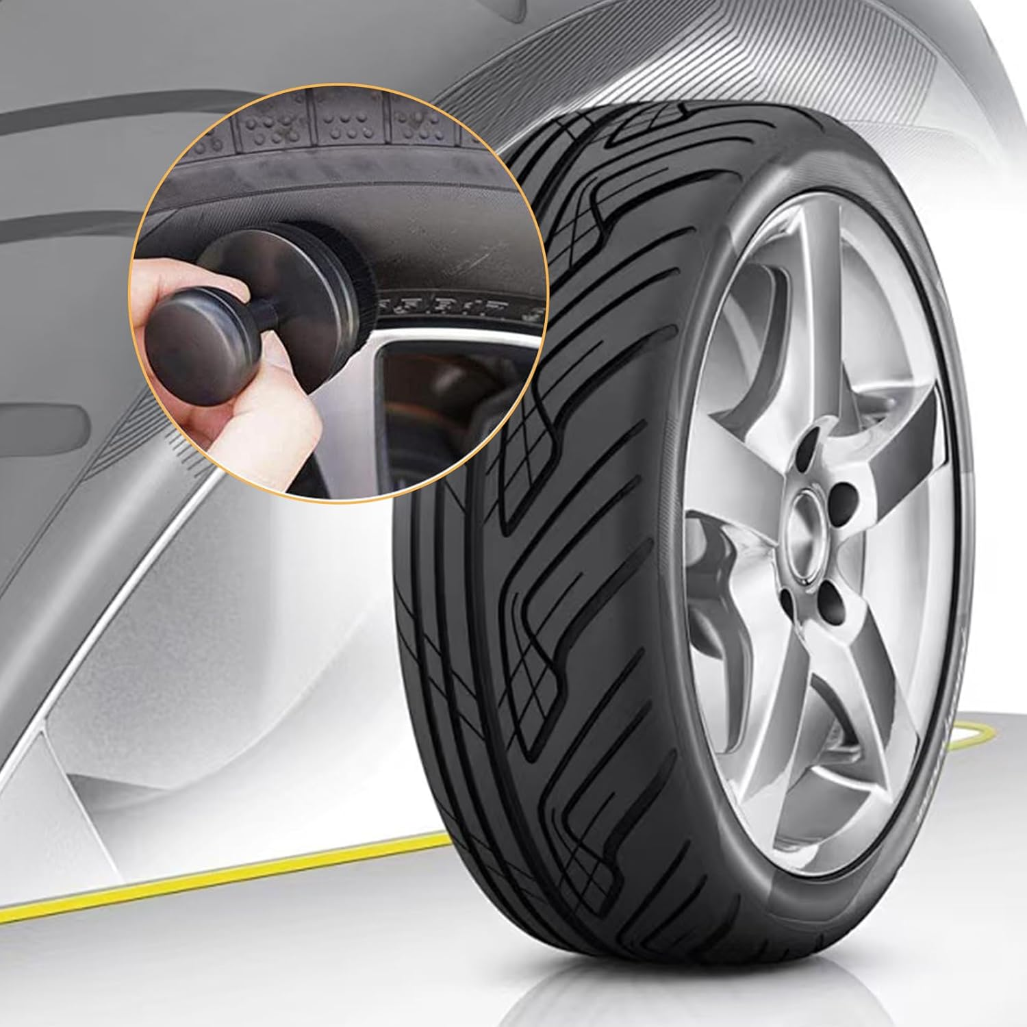 Jurcicat Pack of 2 Tyre Shine Applicator Brush, Professional Tyre Care, Tyre Care, Detailing Brush for Radiant Car Tyres, Ventilation Openings, Interior image number 6