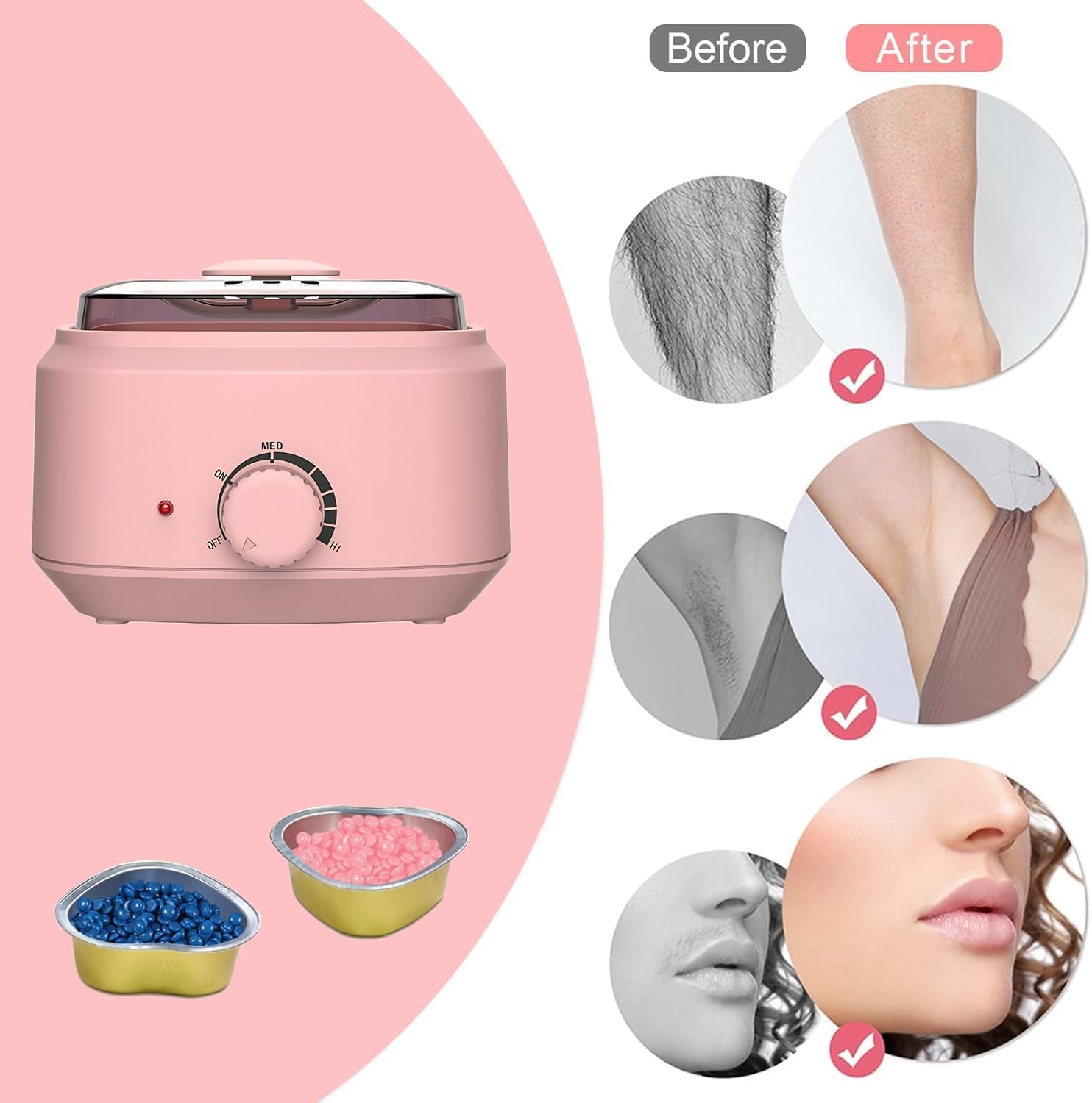 Pink Waxing Kit for Women,Waxing Kit for Brazilian Wax,Wax Pot Heater Wax Warner Kit Incl. 400G Wax Beads, 20 Spatulas - Wax Machine or Wax Pot Perfect Brazilian Wax Kit for Women AU Plug image number 2