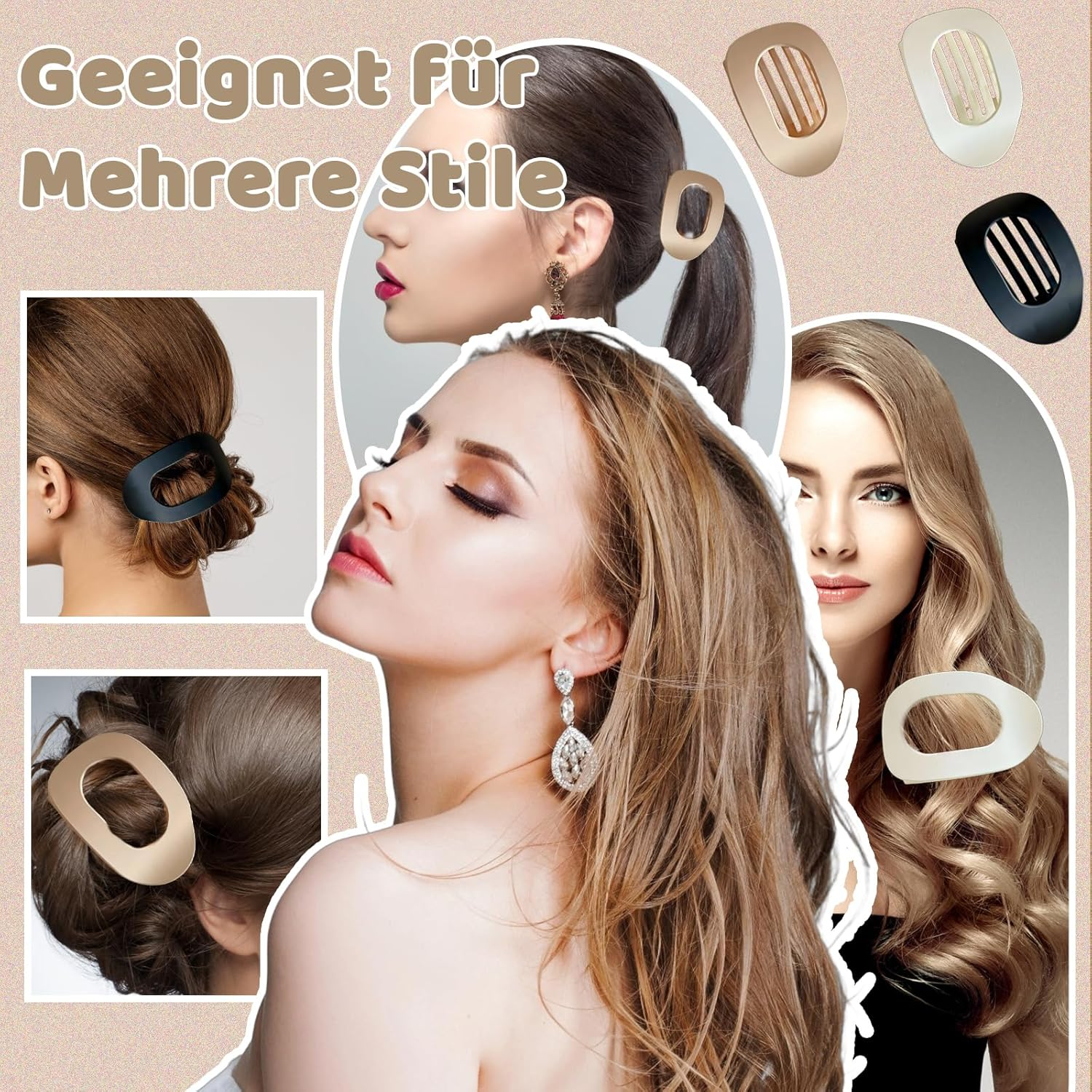 Pack of 6 Flat Hair Clips, Women'S Hair Clips, Flat with Non-Slip Hold, Duck Beak Hair Clips for Thick and Thin Hair, 9.5 Cm Elliptical Hair Clips in 6 Colours image number 3