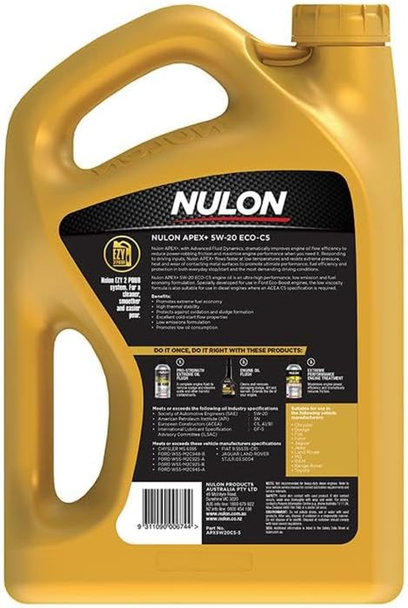 Nulon APEX+ 5W-20 ECO C5 Engine Oil 5L Full Synthetic APX5W20C5-5 image number 1