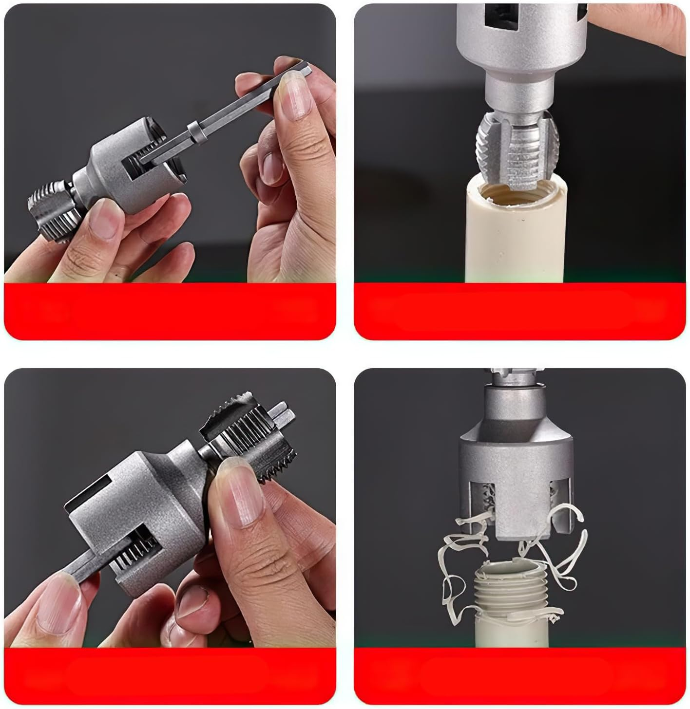 Integrated Internal & External Pipe Threading Tool,Pipe Thread Cutting Tools,Internal External PVC Pipe Integrated Threader,Electric Drill Compatible PVC Pipe Threader Kit image number 5