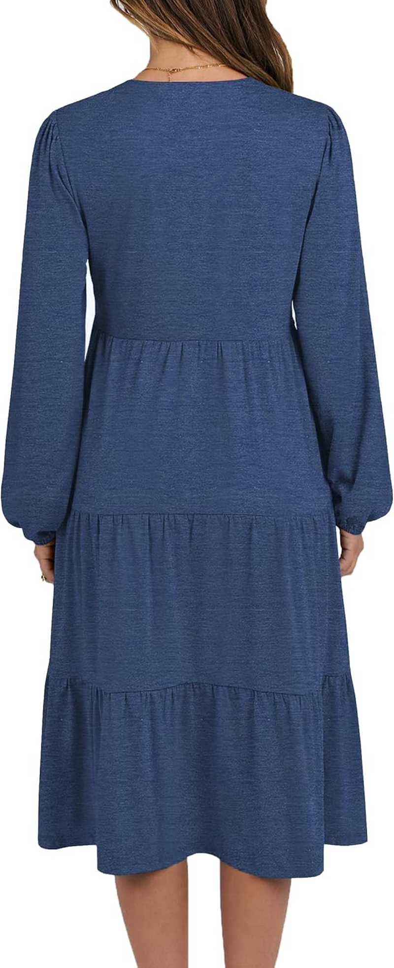 Womens Nursing Midi Dress Breastfeeding Long Sleeve V Neck Fall Fashion Tiered with Pockets image number 6