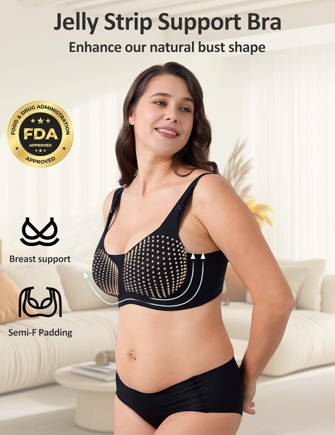 Hands-Free Pumping Bra with Jelly Gel Technology and Semi-F Padding, Compatible with All Standard Breast Pumps Black image number 5