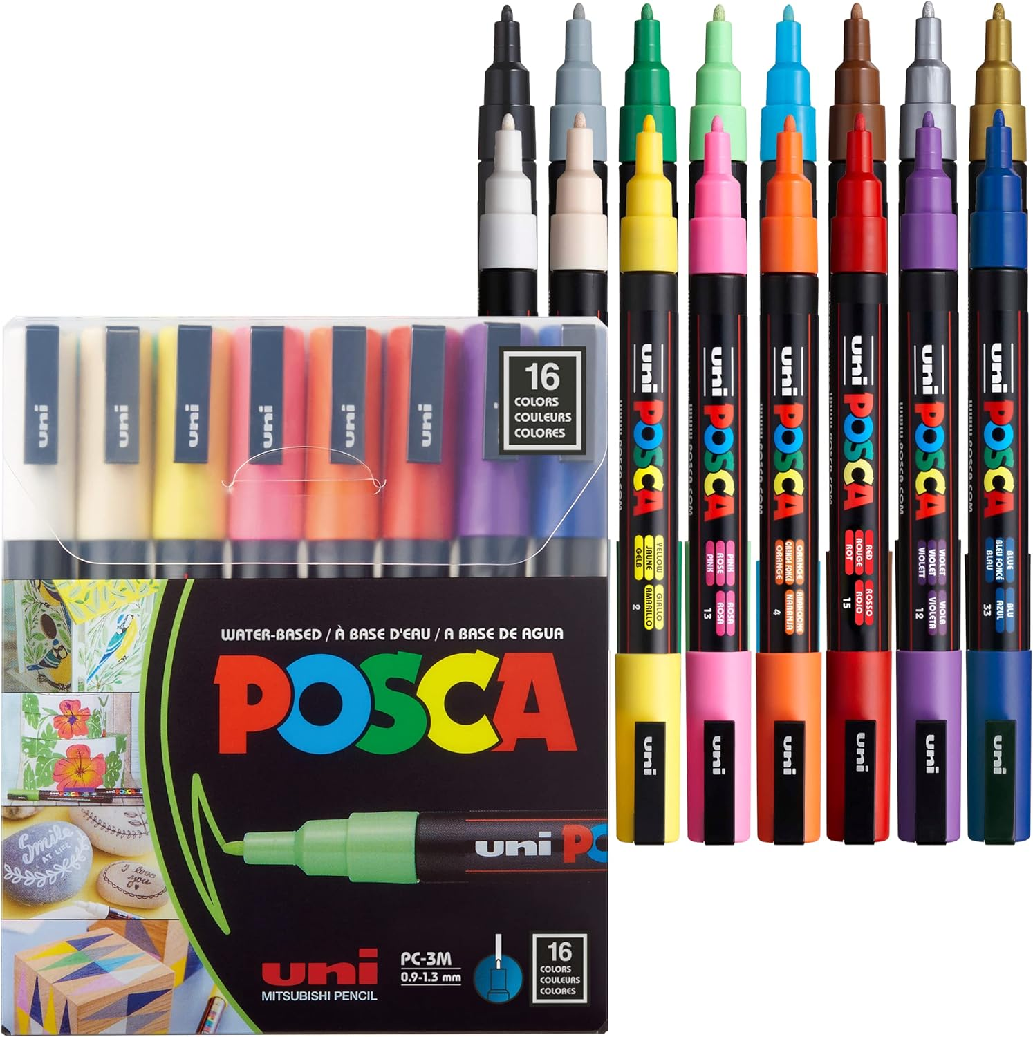 Posca PXPC3M16A Acrylic Paint Marker Set, Fine, Assorted