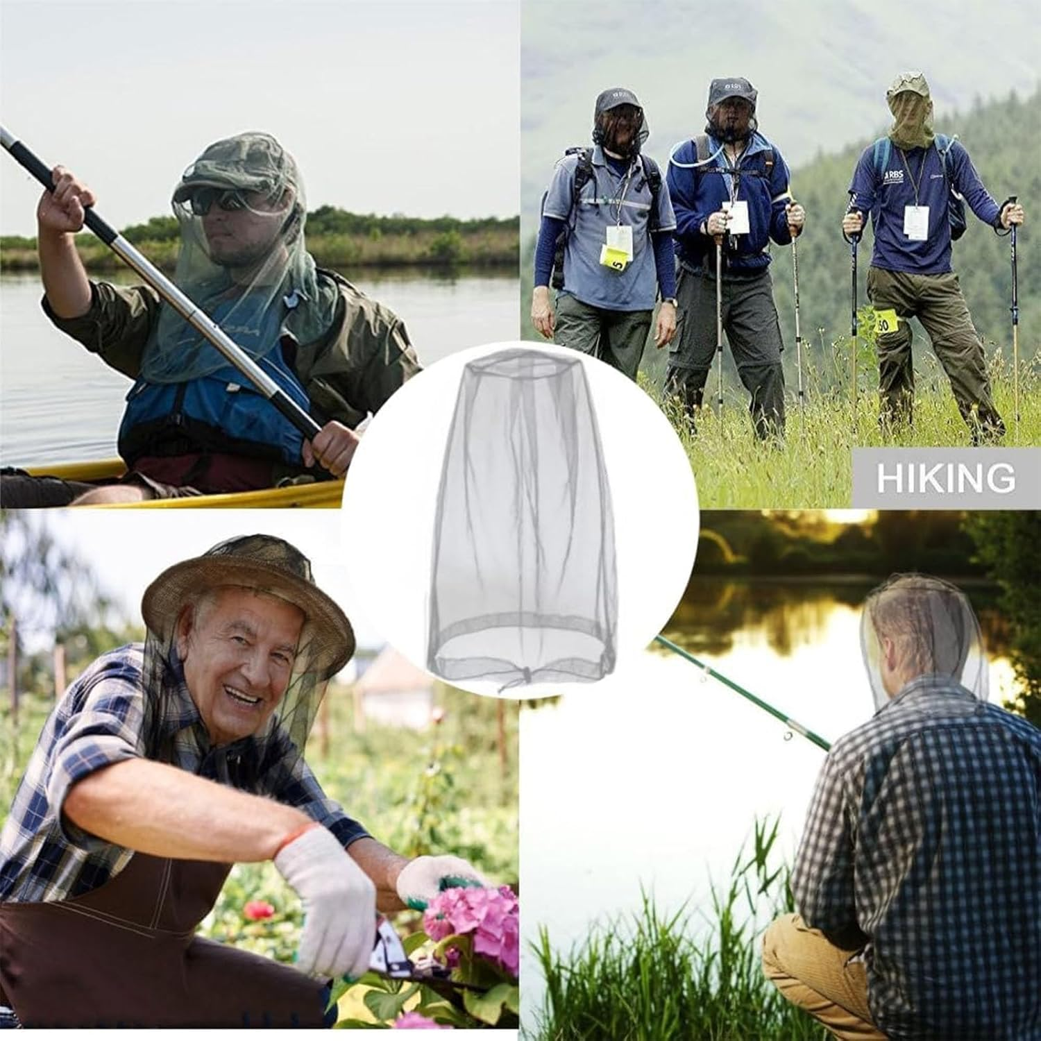 5 PCS Mosquito Head Net Face Mesh, Head Protecting Net For,Camping Climbing Walking Mosquito Fly Insects Bugs Preventing (Regular Size, Grey) ﻿﻿﻿