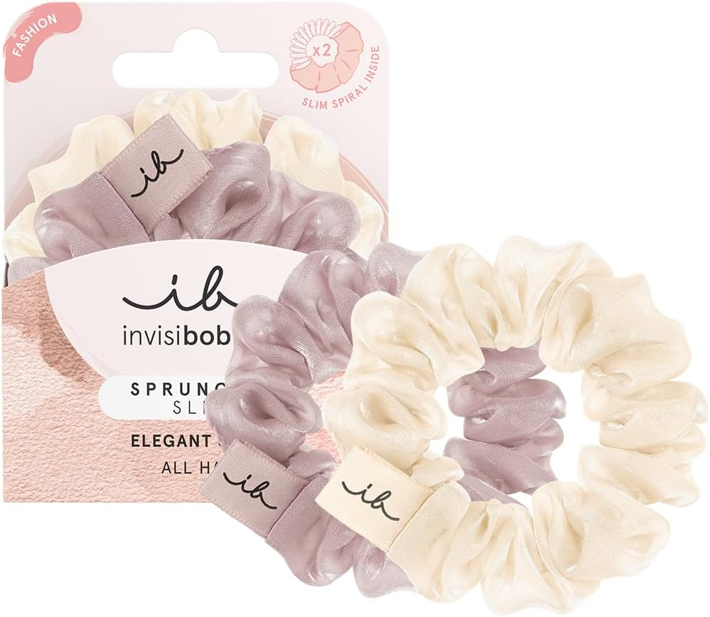 INVISIBOBBLE Scrunchie Slim Hairiffic Set of 2 - Dusty Purple & off White - Hair Scrunchies with Slim Spirals - Hair-Friendly for Elegant Hairstyles image number 4