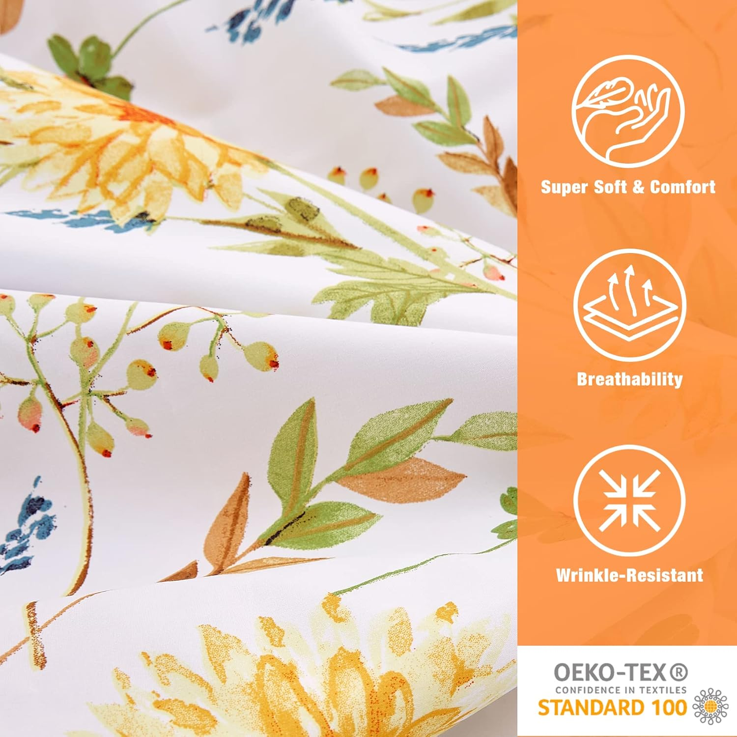 JSD 6 Piece Yellow Floral Print Sheet Set Queen Size, Soft Botanical Microfiber Sheets and Pillowcases Deep Pocket image number 7