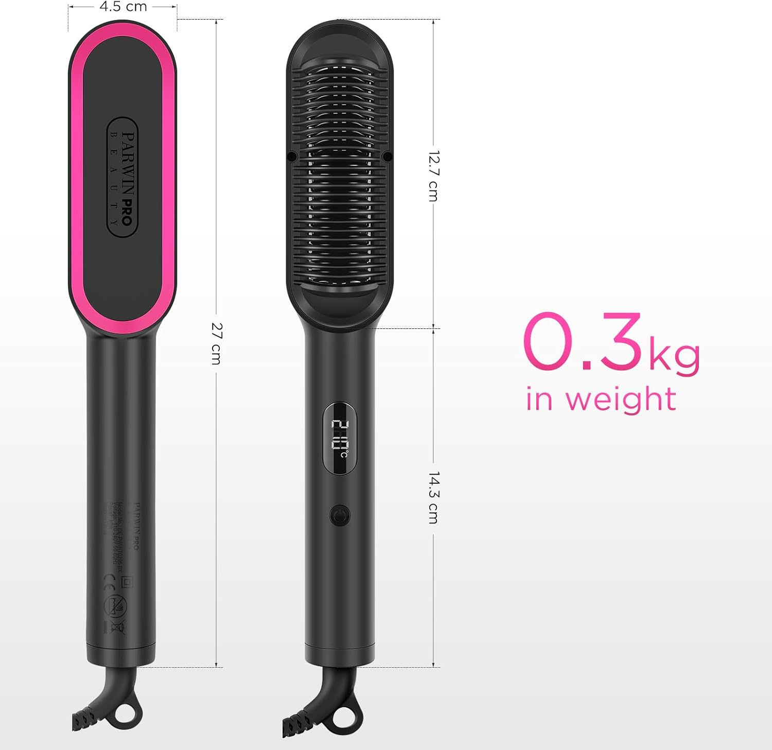 2 In1 Ionic Hair Straightener Brush, PARWIN PRO BEAUTY Hair Straightener Brush with 20S Fast Heating, Anti-Scald Design, 4 Heating Settings & LED Display, Keratin Ceramic Coating, Dual Voltage image number 4