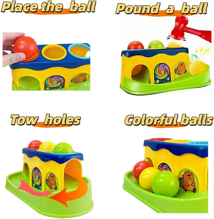 Pound a Ball Montessori Learning Toy Included 3 Colorful Balls & 1 Hammer,Interactive Learning Activity with Towing Holes,Early Developmental Hammer Toy for 1-3 Years,Stem Early Education Gift image number 1