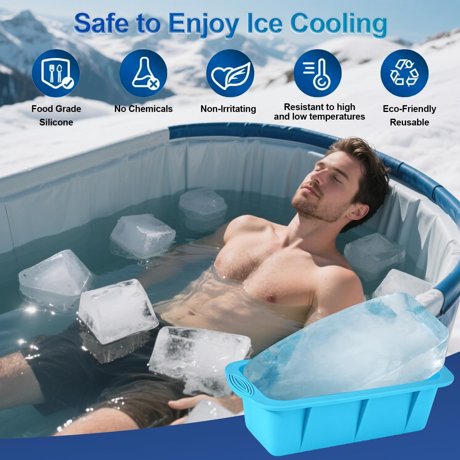 XXL Ice Block Moulds Set of 4 with Premium Silicone - Reusable 2 Kg Mega Ice Cube Trays for Ice Bathing, Cooling Systems & Freezer image number 5