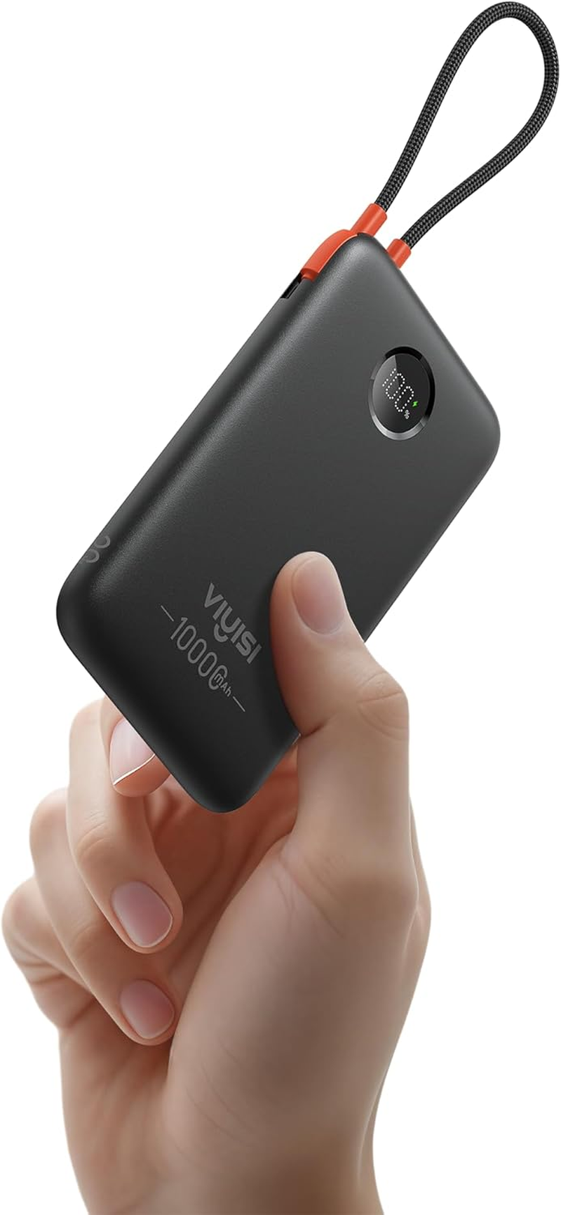 VIYISI 10000 Mah Power Bank Ultra Slim 22.5W Portable Charger Fast Charging with Built-In Type-C Cable Compatible with Iphone 16 15 Samsung S24 S23 S22 - Black