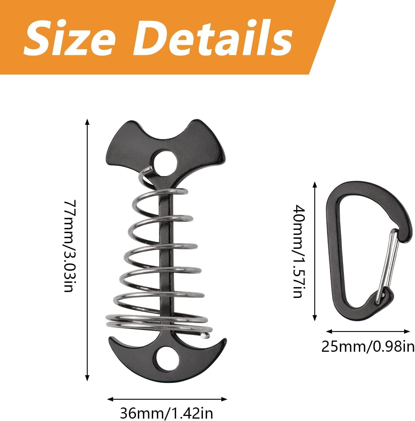 Walquicks 10Pcs Fishbone Deck Anchor Pegs, with Spring with Carabiners Aluminium Deck Tie down Tent Stakes Buckle Aluminium Deck Windproof Tent Stakes, for Outdoor Camping Hiking image number 5