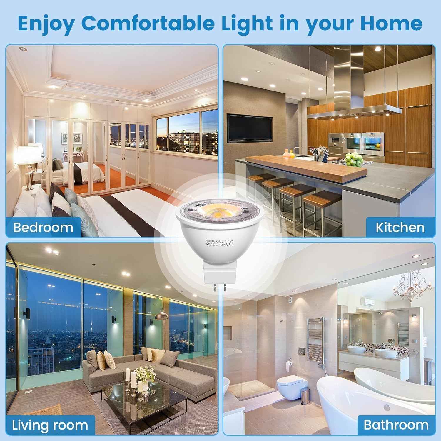 Bonlux GU5.3 LED Spotlight Bulb, 6W Equivalent to 50W Halogen Bulb, AC/DC 12V Bi Pin Base LED Light Bulb, MR16 38&deg; Beam Angle Natural White 4000K (Non-Dimmable, Pack of 6) image number 4